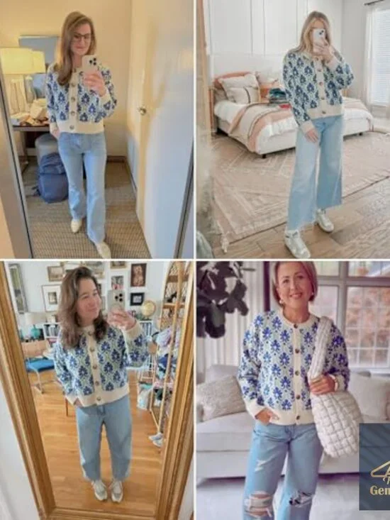 Long Sleeve Floral Cardigan Sweater Open Front Button Down Vintage Outerwear - Picture 3 of 7